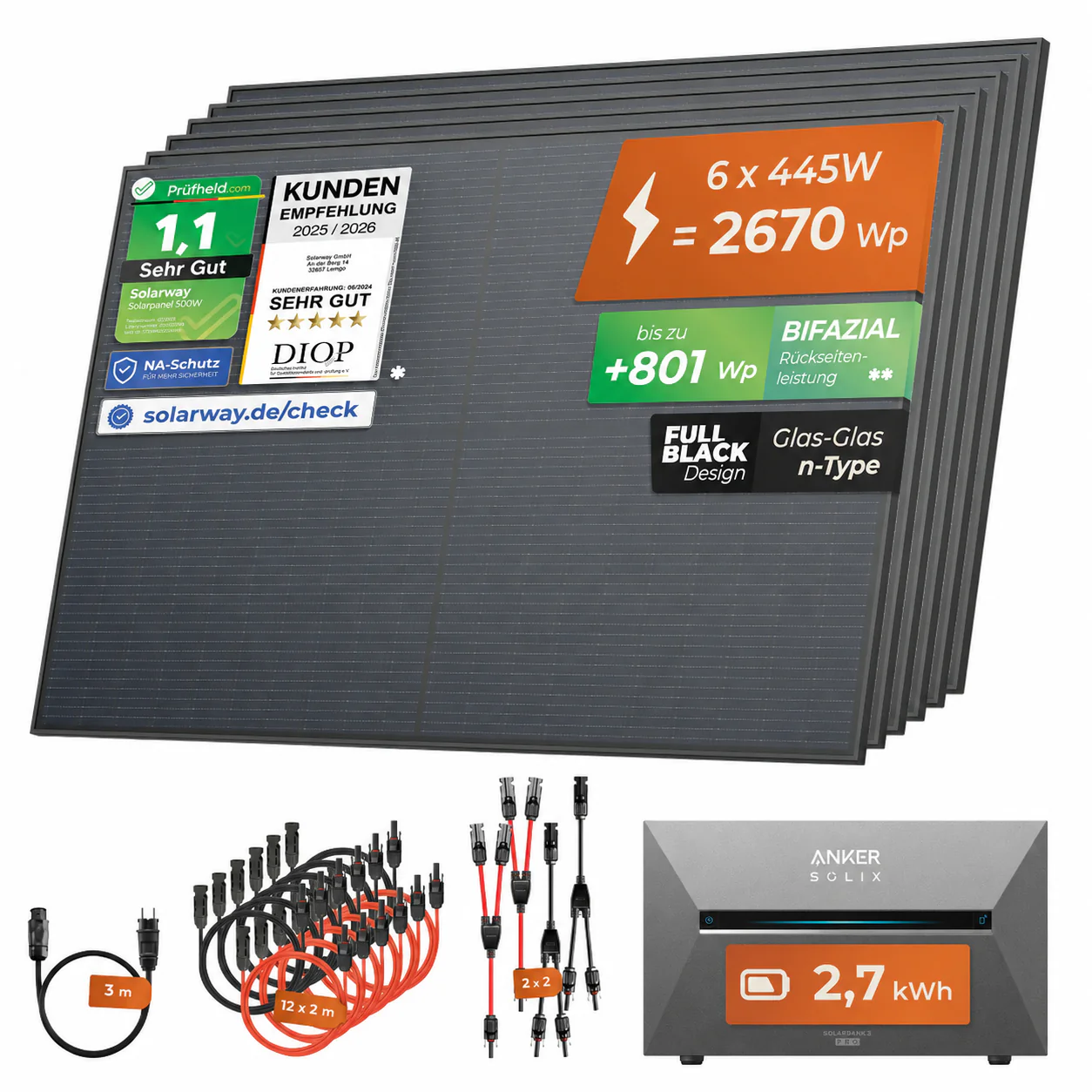 SOLARWAY Balkonkraftwerk 2670 Watt | Anker SOLIX Solarbank 3