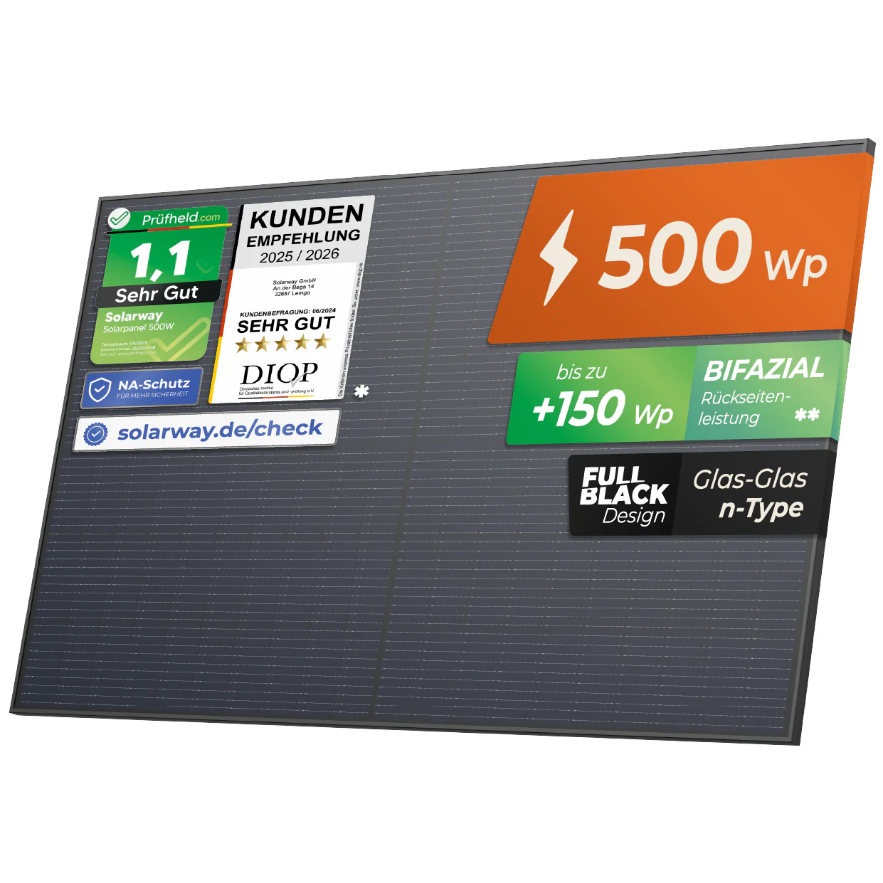 Solarway 500W Solarpanel | Bifazial – Glas/Glas – n-Type - FULL BLACK - Image 7