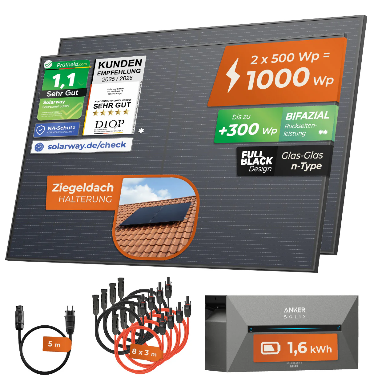 SOLARWAY Balkonkraftwerk 1000 Watt | Anker SOLIX Solarbank 2 E1600 Pro 1,6 kWh Speicher - Image 5