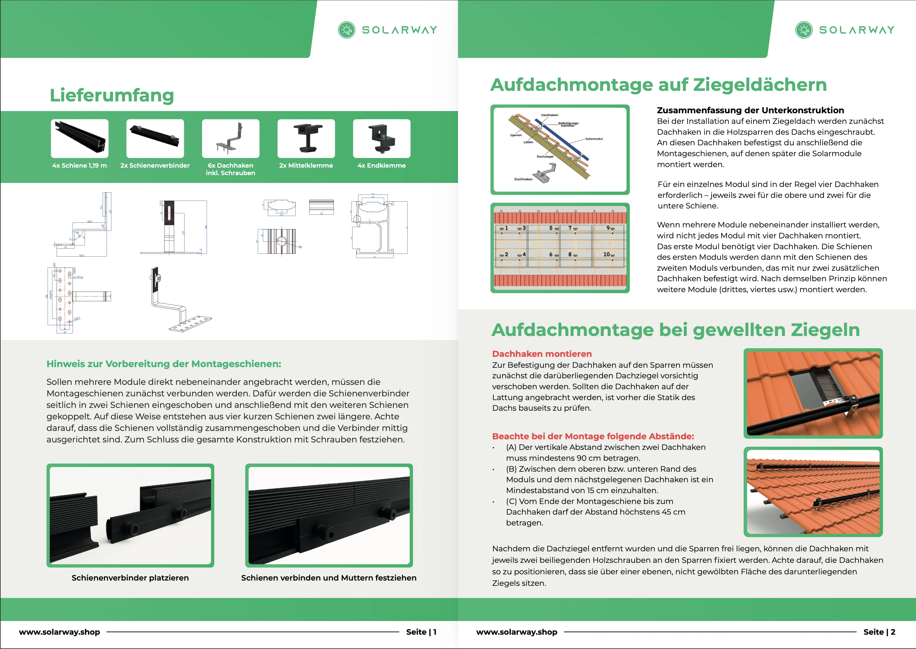 Solarway Balkonkraftwerk Ziegeldach Halterung für Solarpanel | Ziegeldach Befestigung für 2 Solarmodule vertikal Halterung Set | Schwarz - Image 5