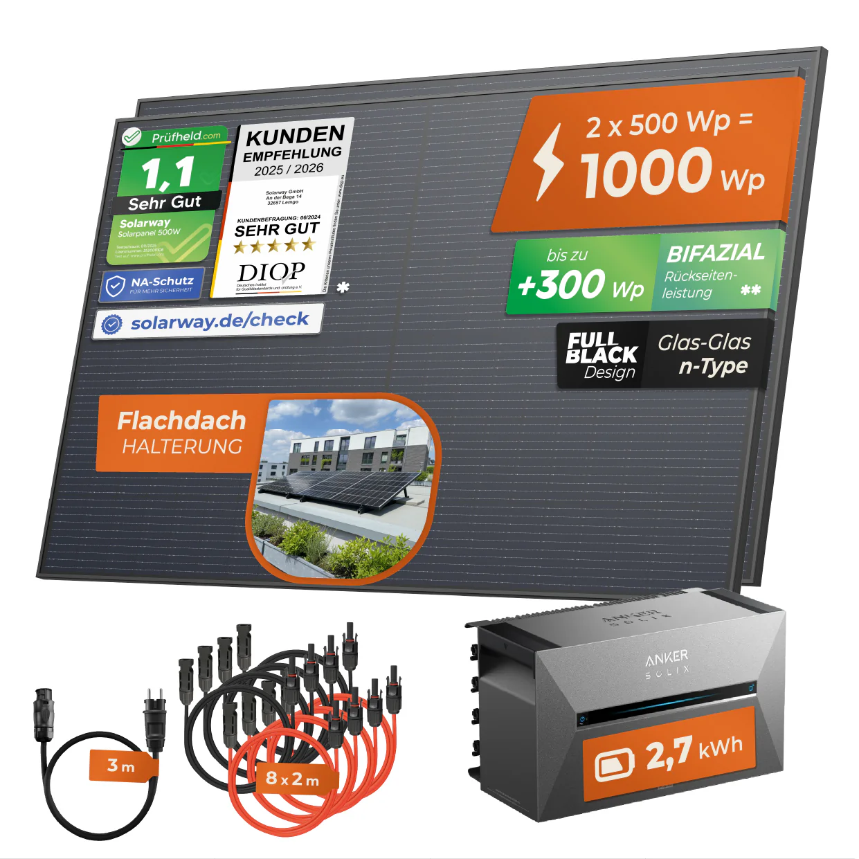 SOLARWAY Balkonkraftwerk 1000 Watt | Anker SOLIX Solarbank 3 E2700 Pro 2,7 kWh Speicher - Image 3