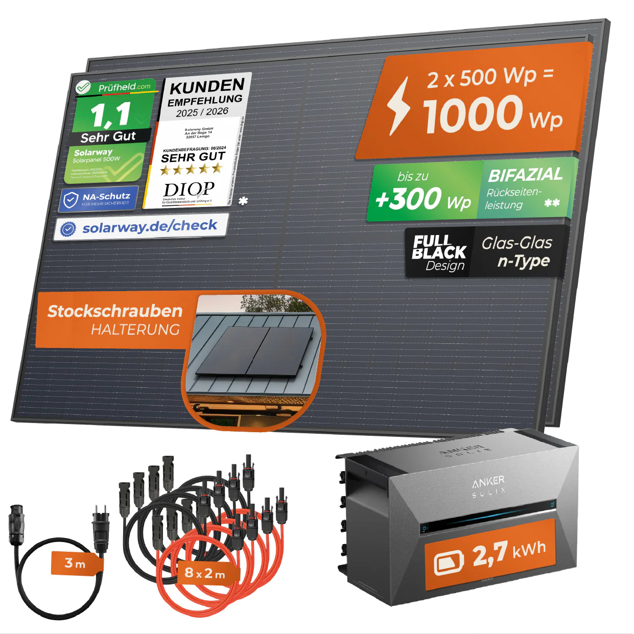 SOLARWAY Balkonkraftwerk 1000 Watt | Anker SOLIX Solarbank 3 E2700 Pro 2,7 kWh Speicher - Image 4