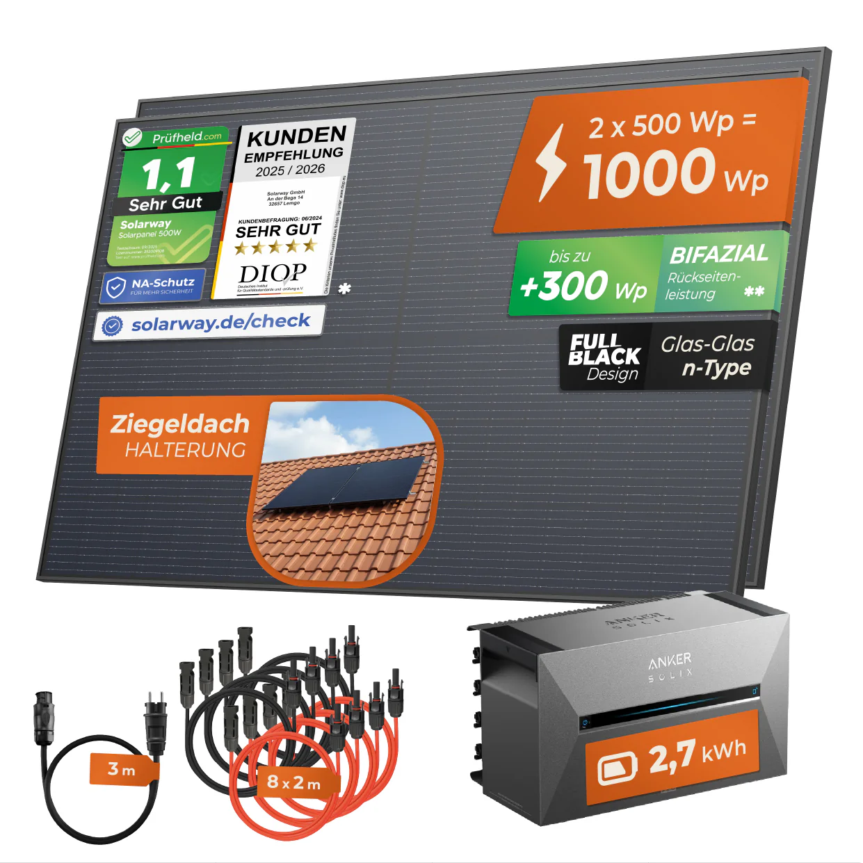 SOLARWAY Balkonkraftwerk 1000 Watt | Anker SOLIX Solarbank 3 E2700 Pro 2,7 kWh Speicher - Image 5