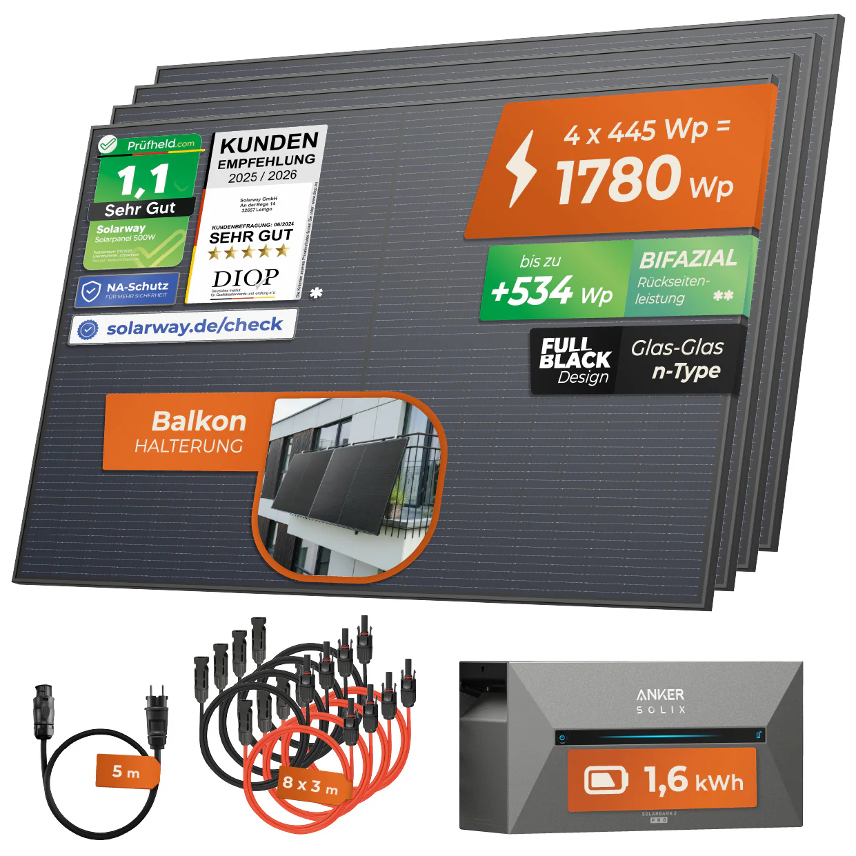 SOLARWAY Balkonkraftwerk 1780 Watt | Anker SOLIX Solarbank 2 E1600 Pro 1,6 kWh Speicher - Image 10