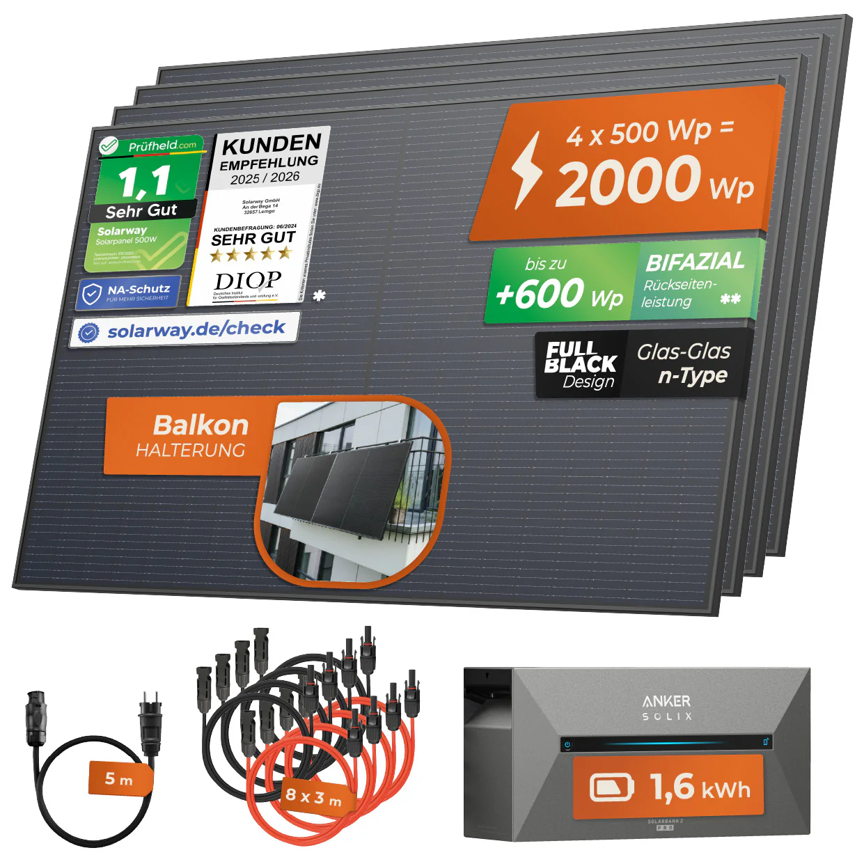 SOLARWAY Balkonkraftwerk 2000 Watt | Anker SOLIX Solarbank 2 E1600 Pro 1,6 kWh Speicher - Image 10