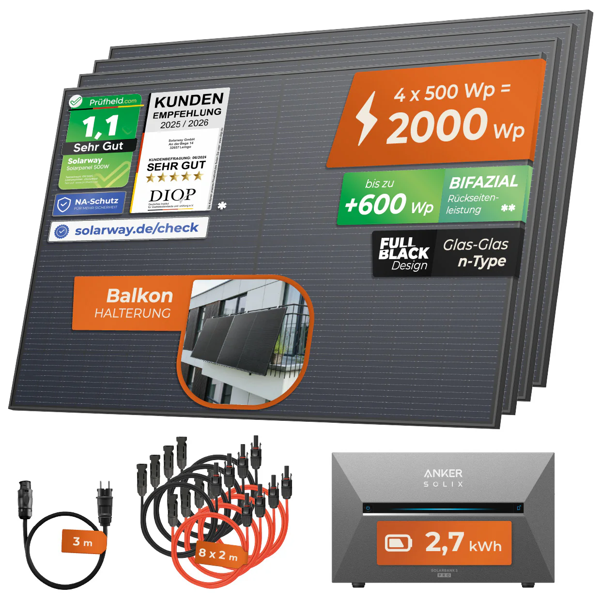 SOLARWAY Balkonkraftwerk 2000 Watt Pro | Anker SOLIX Solarbank 3 E2700 Pro 2,7 kWh Speicher - Image 9