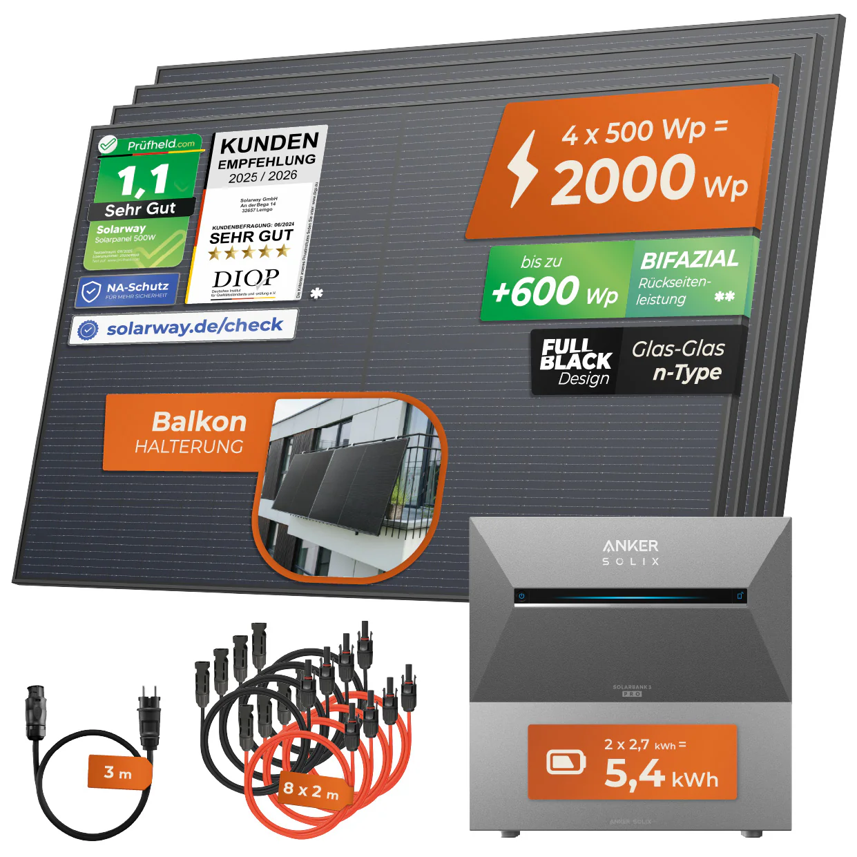 SOLARWAY Balkonkraftwerk 2000 Watt Pro | Anker SOLIX Solarbank 3 E2700 Pro + Erweiterung 5,4 kWh Speicher - Image 9
