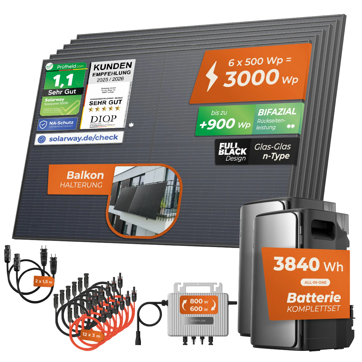 SOLARWAY Balkonkraftwerk 3000 Watt Ultra | EcoFlow STREAM Ultra 1920 Wh Speicher + EcoFlow STREAM AC Pro + EcoFlow STREAM - Image 13
