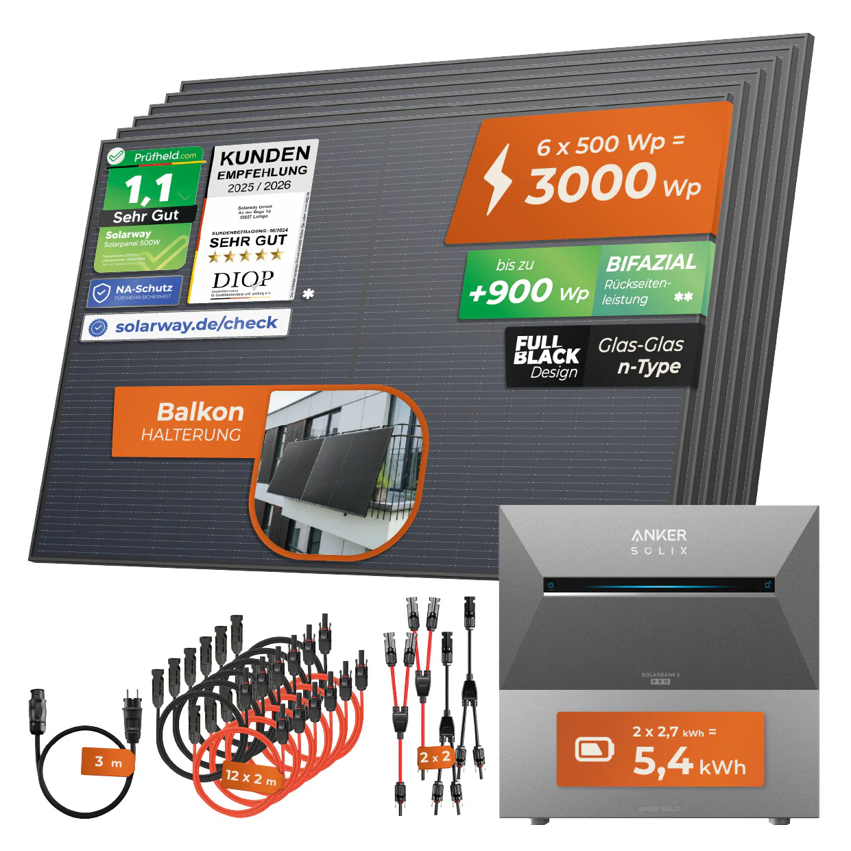 SOLARWAY Balkonkraftwerk 3000 Watt Pro | Anker SOLIX Solarbank 3 E2700 Pro 5,4 kWh Speicher - Image 9