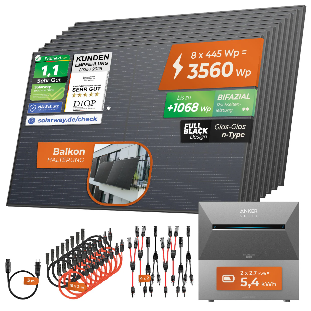 SOLARWAY Balkonkraftwerk 3560 Watt Pro | Anker SOLIX Solarbank 3 E2700 Pro 5,4 kWh Speicher - Image 9