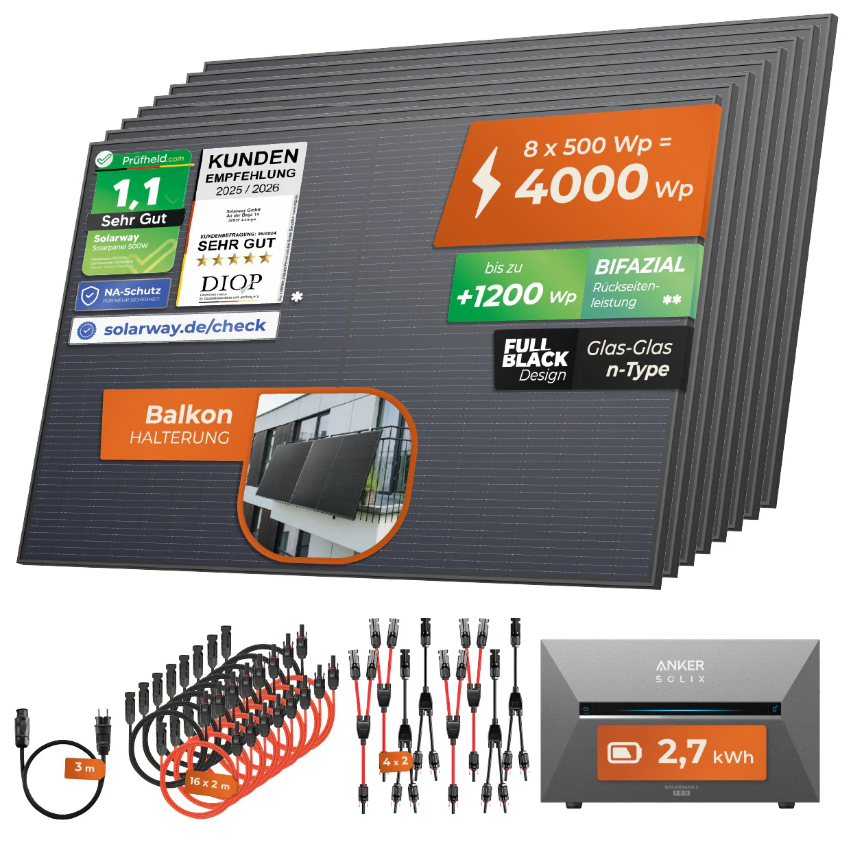 SOLARWAY Balkonkraftwerk 4000 Watt Pro | Anker SOLIX Solarbank 3 E2700 Pro 2,7 kWh Speicher - Image 9