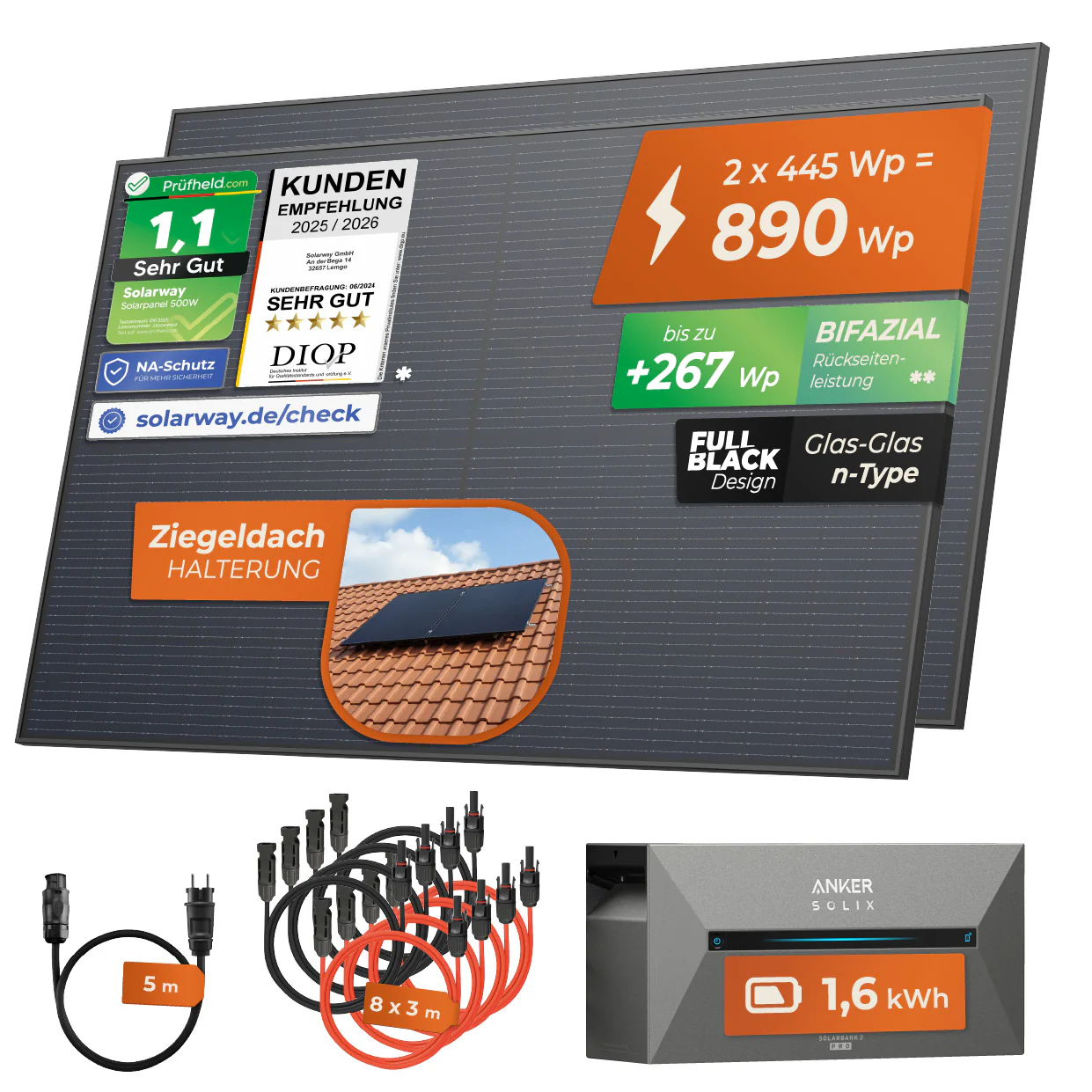 SOLARWAY Balkonkraftwerk 890 Watt | Anker SOLIX Solarbank 2 E1600 Pro 1,6 kWh Speicher - Image 12