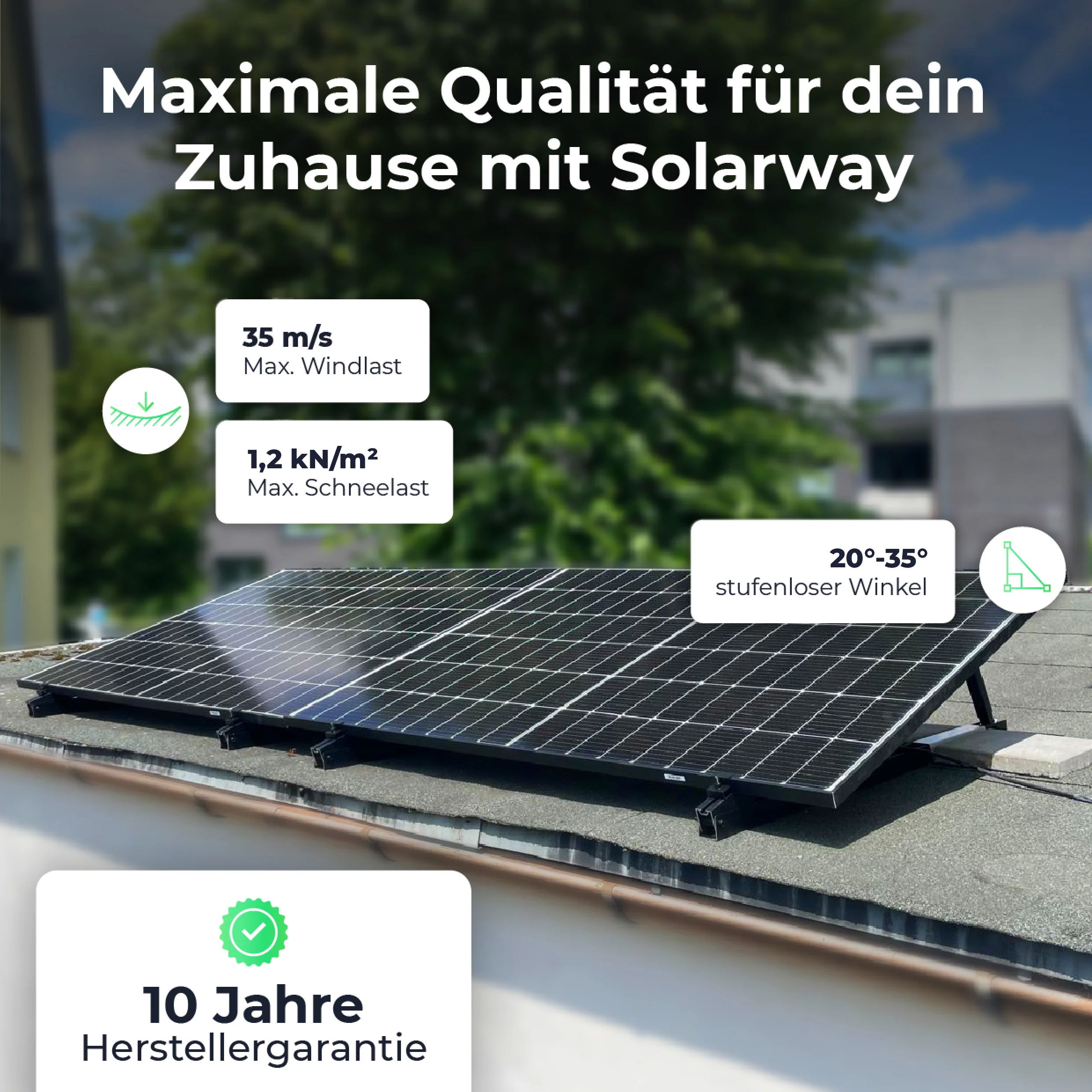 Solarway Balkonkraftwerk Halterung für Solarpanel | Balkon, Geländer, Fassade und Flachdach Befestigung für 2 Solarmodule Halterung Set | Neigungswinkel 20-35° | Schwarz - Image 5