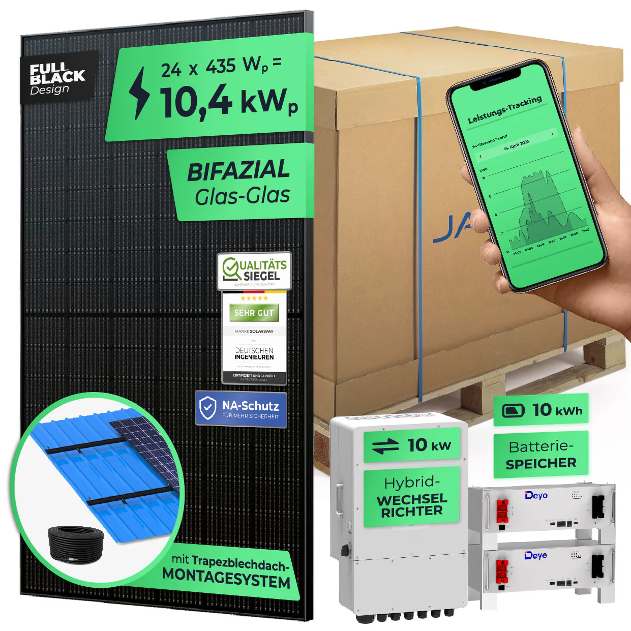 SOLARWAY Solaranlage Komplettset 10 kW | Deye 10 kW | Bifazial inkl. Montagesystem, App & WiFi - Image 10