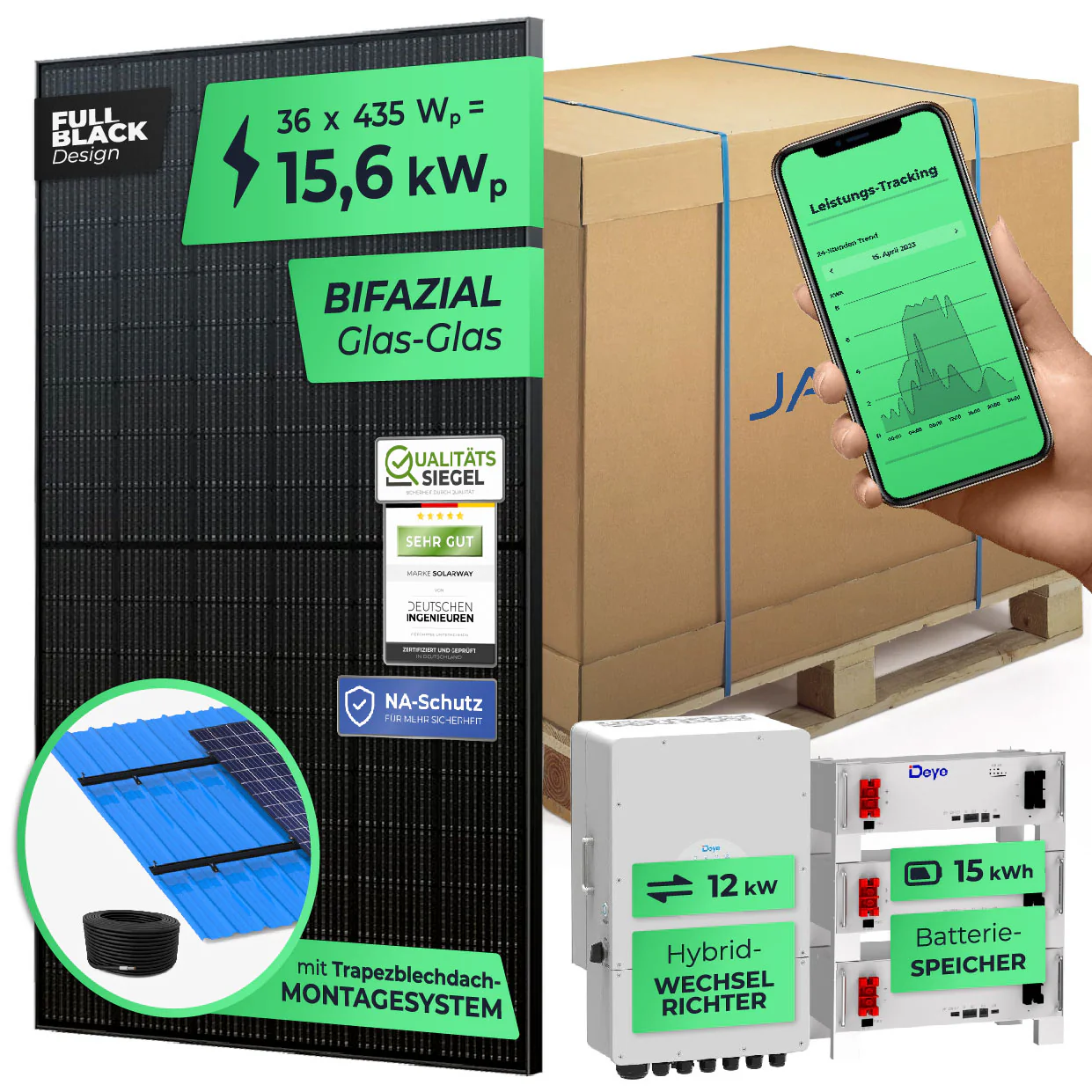 SOLARWAY Solaranlage Komplettset 15 kW | Deye 12 kW | Bifazial inkl. Montagesystem, App & WiFi - Image 10