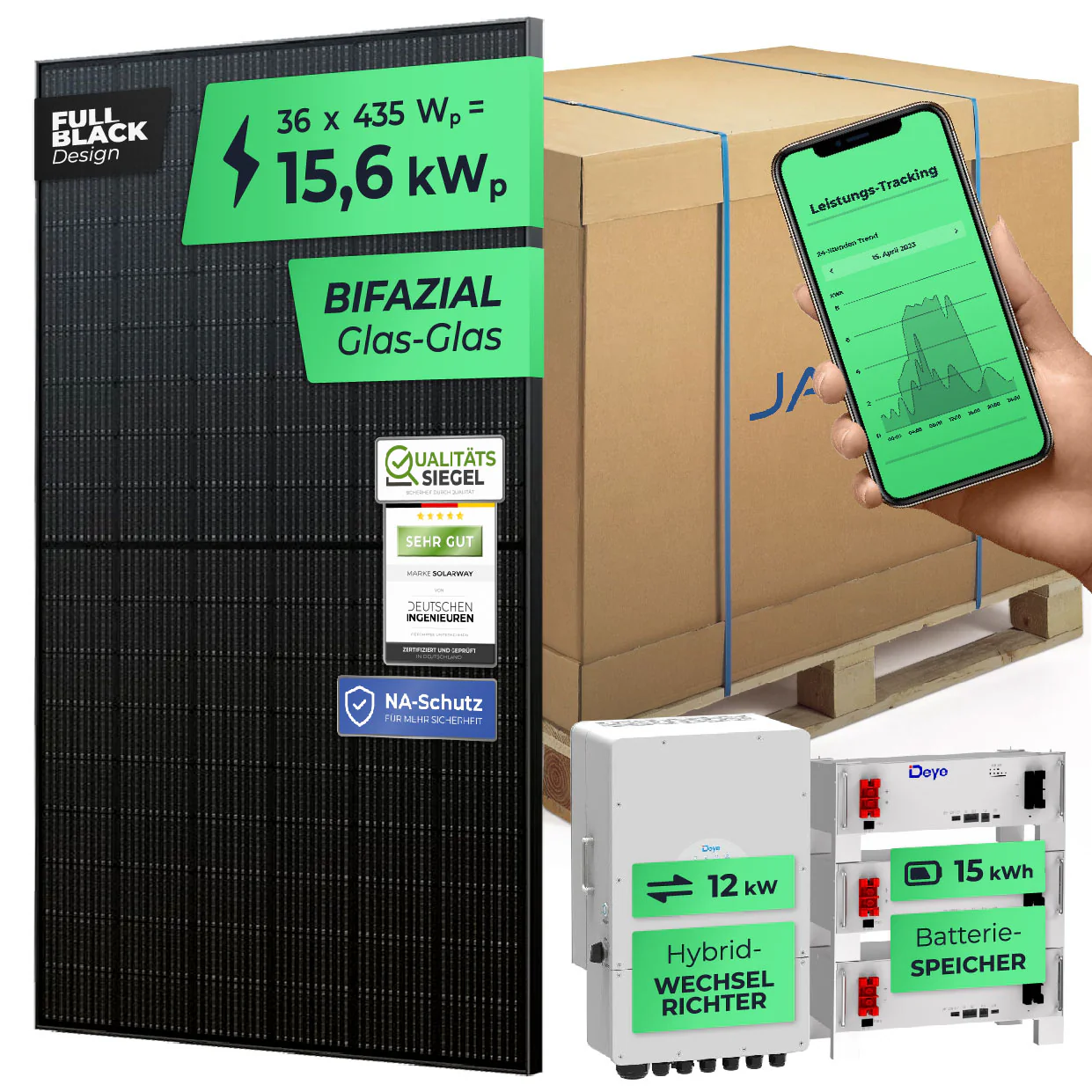 SOLARWAY Solaranlage Komplettset 15 kW | Deye 12 kW | Bifazial inkl. Montagesystem, App & WiFi - Image 11