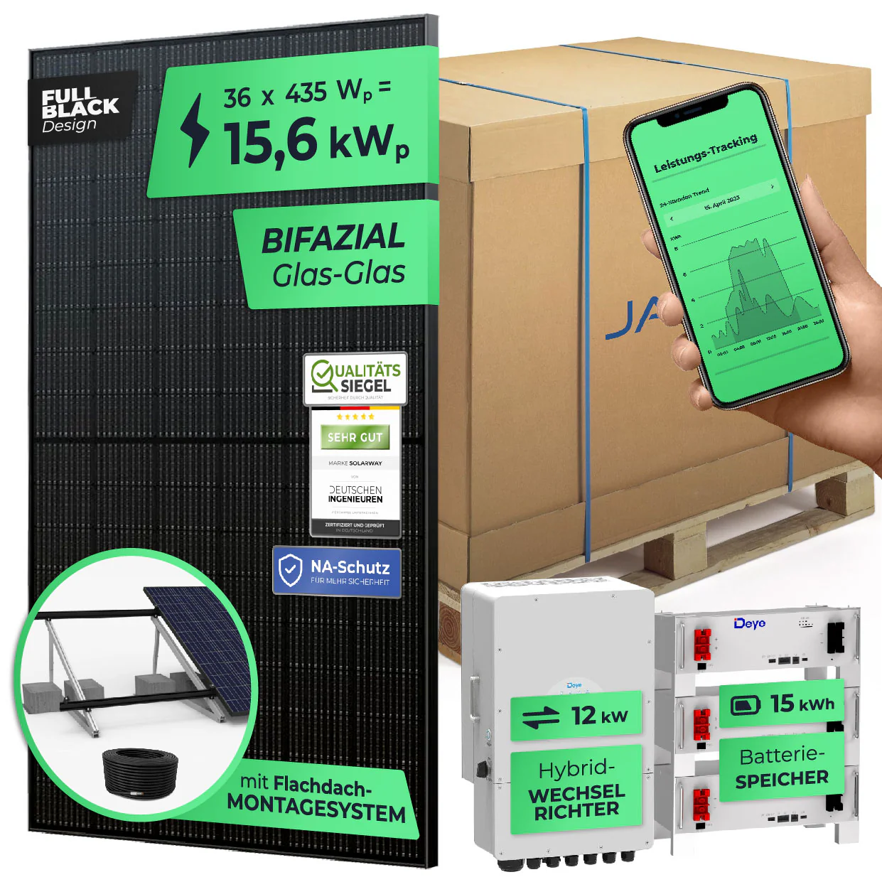 SOLARWAY Solaranlage Komplettset 15 kW | Deye 12 kW | Bifazial inkl. Montagesystem, App & WiFi - Image 9