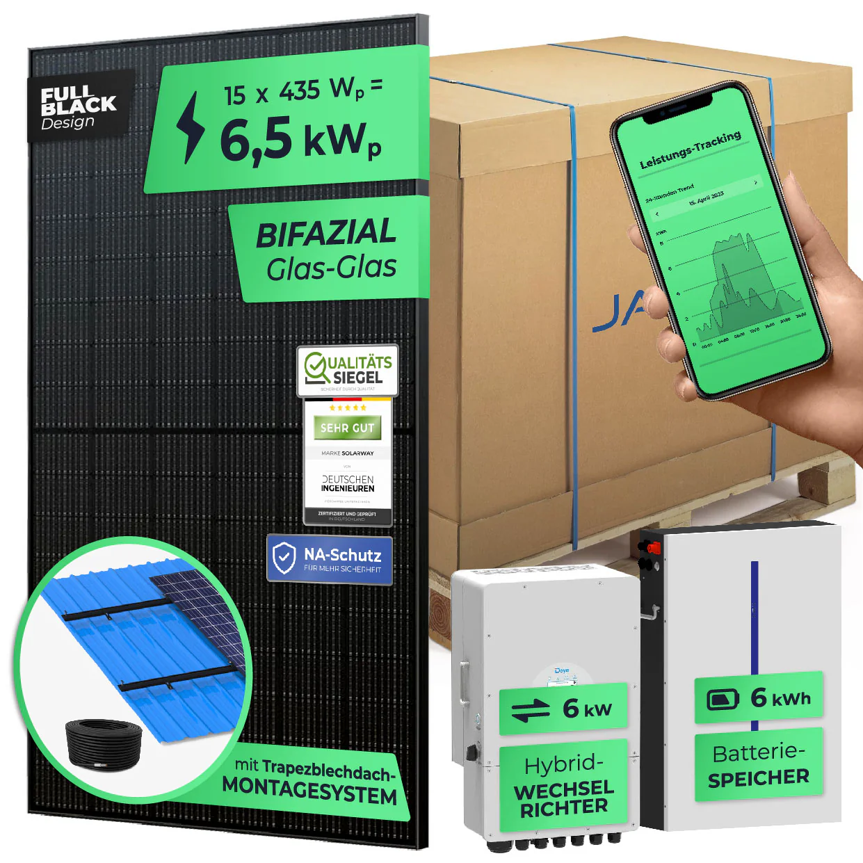 SOLARWAY Solaranlage Komplettset 6,5 kW | Deye 6 kW | Bifazial inkl. Montagesystem, App & WiFi - Image 10