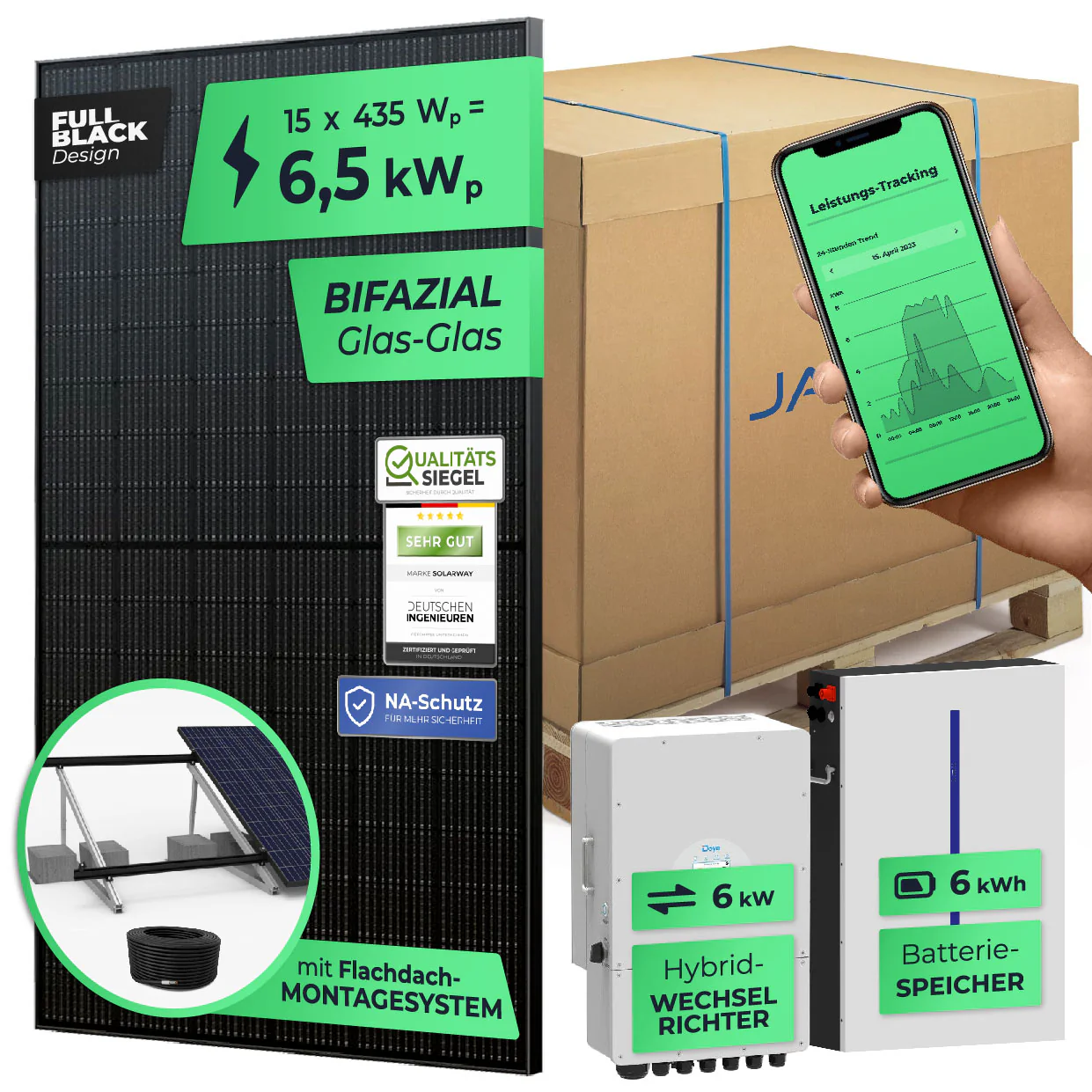 SOLARWAY Solaranlage Komplettset 6,5 kW | Deye 6 kW | Bifazial inkl. Montagesystem, App & WiFi - Image 9